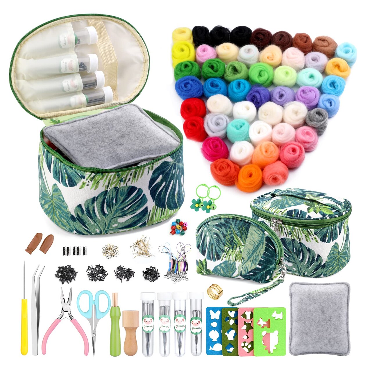 304 Pcs Needle Felting Kit, Wool Roving 50 Colors Set, Needle Felting Starter Kit, Needle Felting Tools Kit with 2 Exquisite Storage Bags, Felt Tools for Felted Animal Needle Felting Supplies